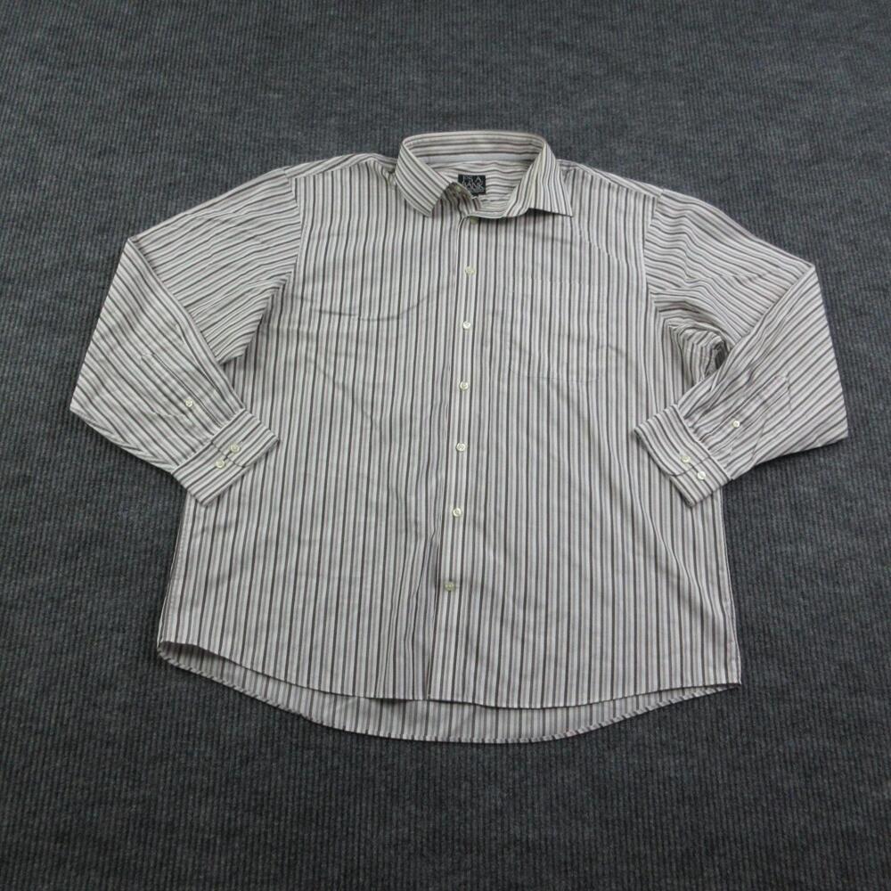 Lands' End Shirt Mens 17.5 32/33 Blue Striped Button Up Original Oxford Cotton